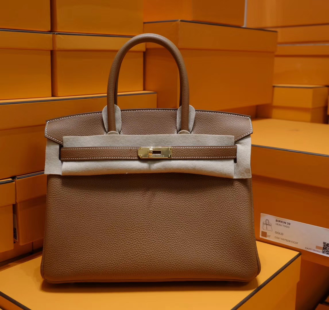 爱马仕包包官网 Hermes Birkin 30Cm 金棕色 Togo 金扣