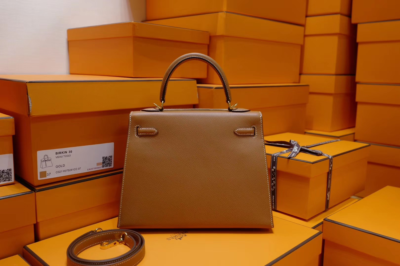 店长推荐：Hermes Kelly25cm 金棕色 Epsom 金扣