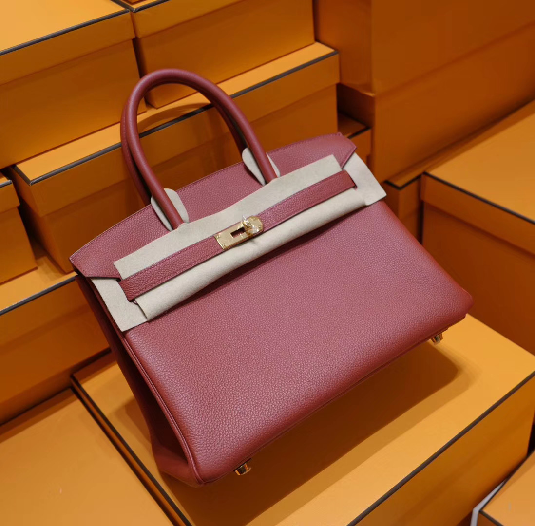 VIP一级品：爱马仕Hermes 铂金包 Birkin 30CM 朱砂红 Togo 金扣