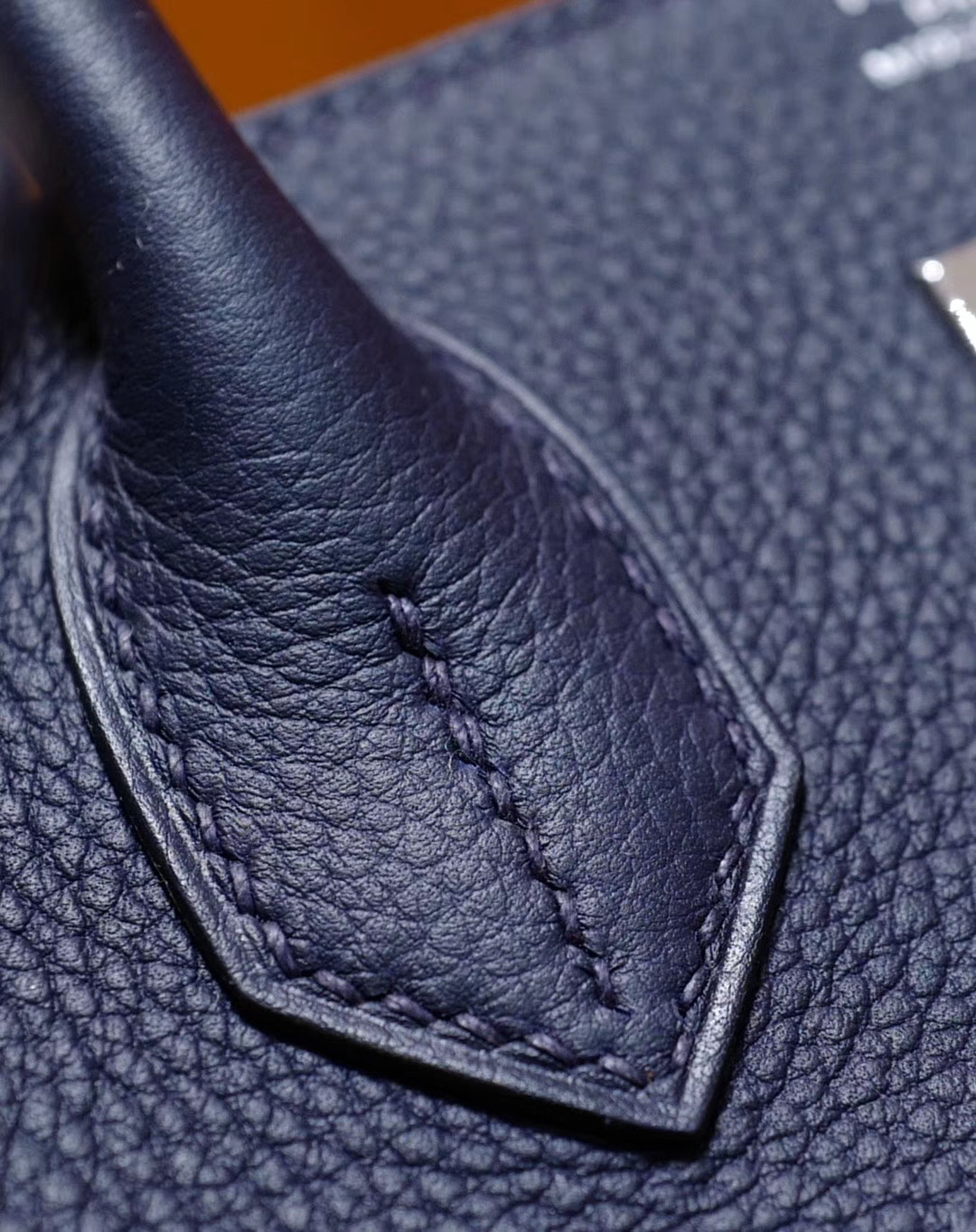 爱马仕包包官网 Birkin30cm 夜空蓝togo内拼橙色内里 银扣