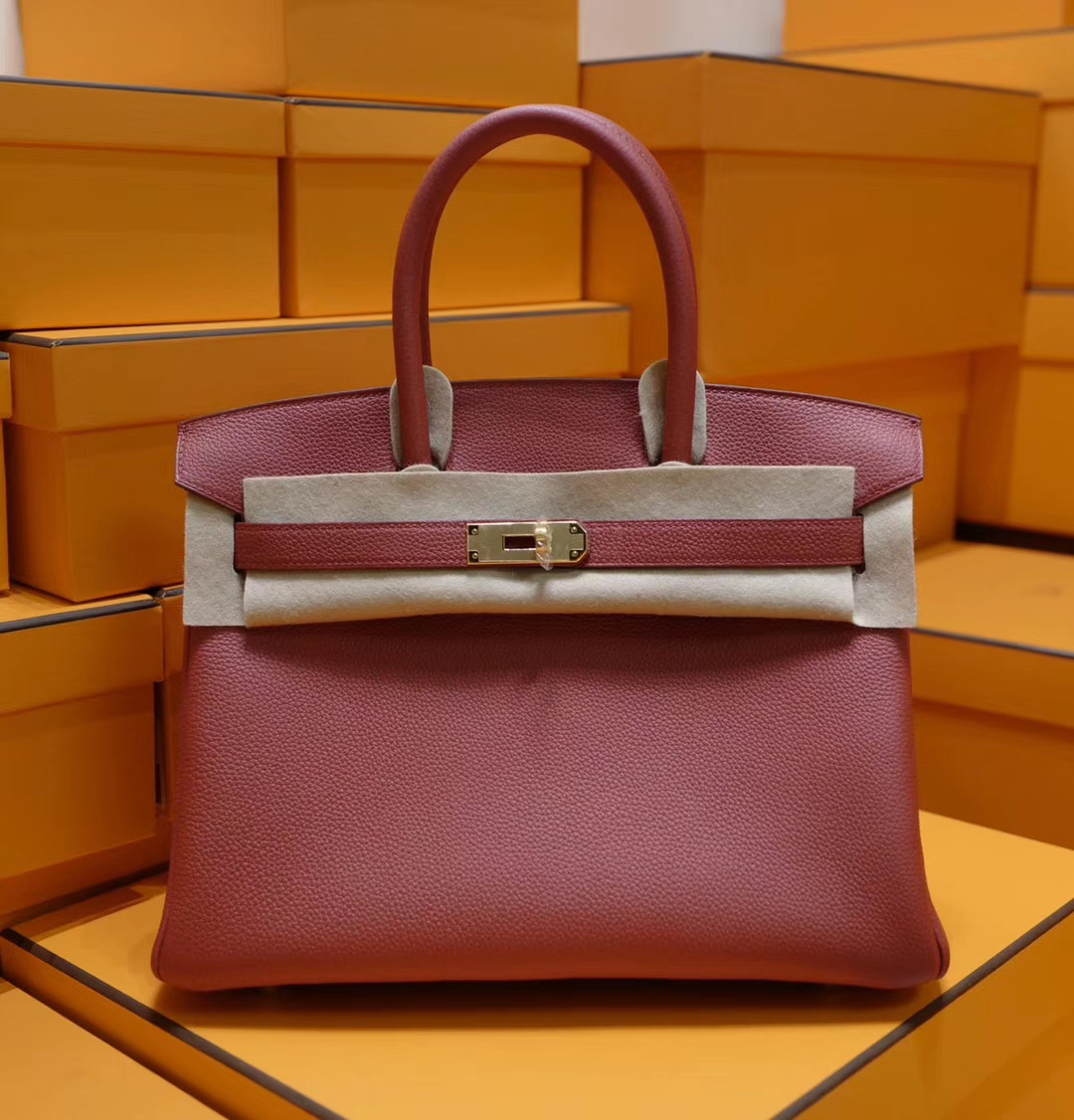 VIP一级品：爱马仕Hermes 铂金包 Birkin 30CM 朱砂红 Togo 金扣