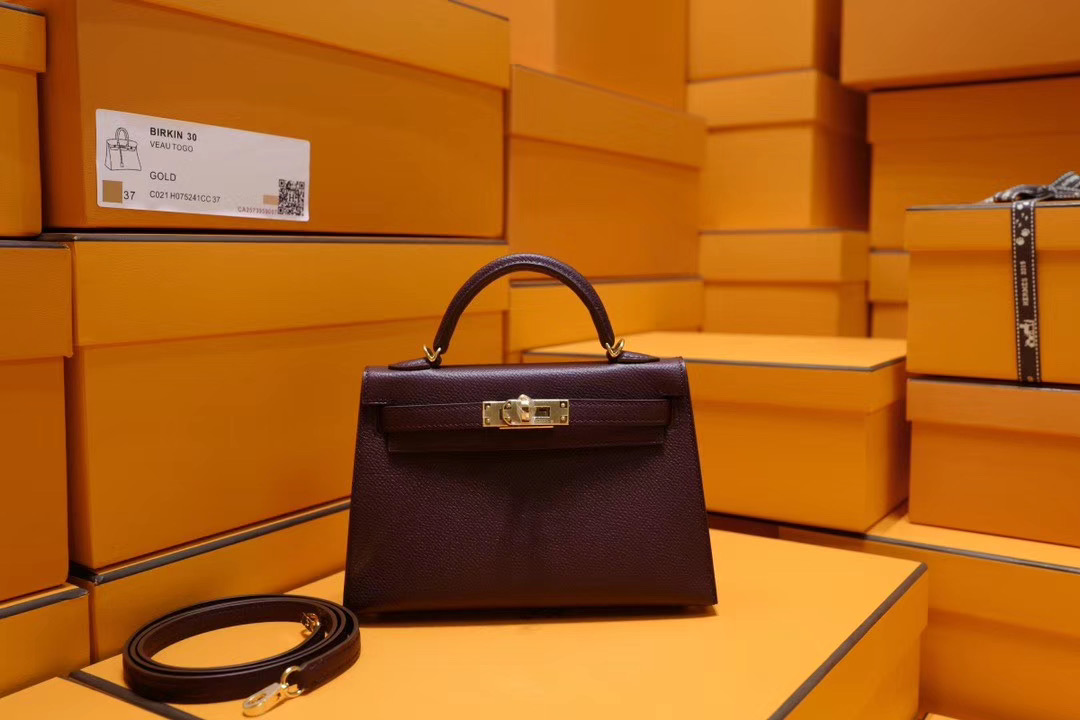 Hermes Mini Kelly 2代 CK57 酒红色 Epsom 金扣
