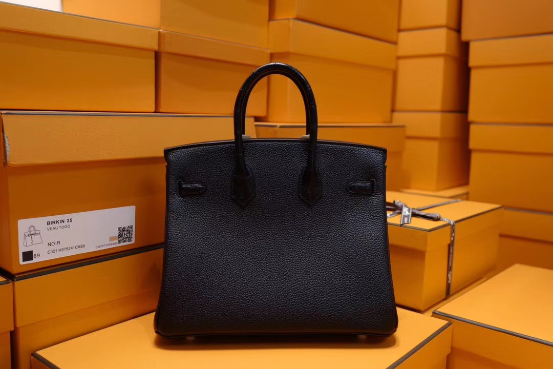 Vip一级品：Hermes Birkin25 黑色鳄鱼拼黑色Togo金扣