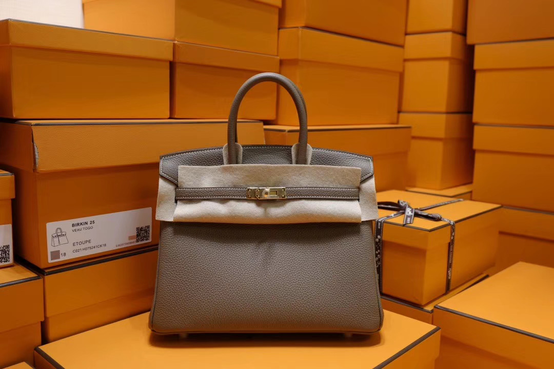 VIP一级品：Hermes Birkin 25cm 18大象灰色togo皮 金扣