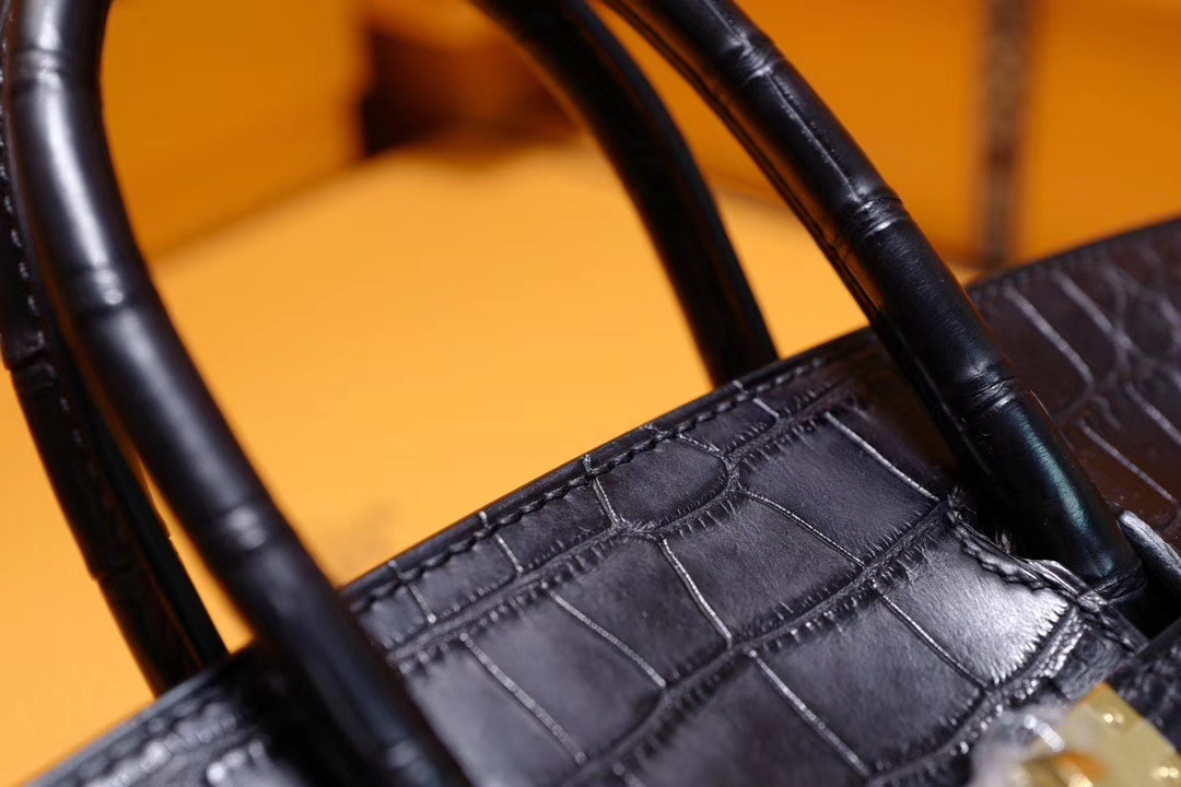Vip一级品：Hermes Birkin25 黑色鳄鱼拼黑色Togo金扣