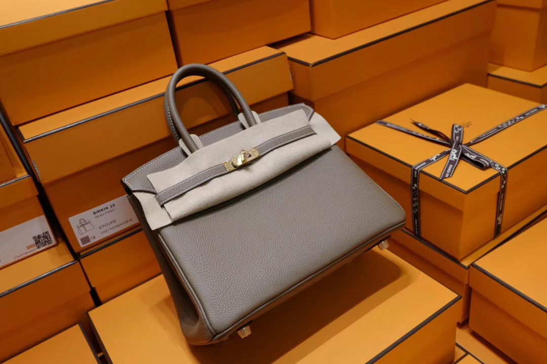 VIP一级品：Hermes Birkin 25cm 18大象灰色togo皮 金扣