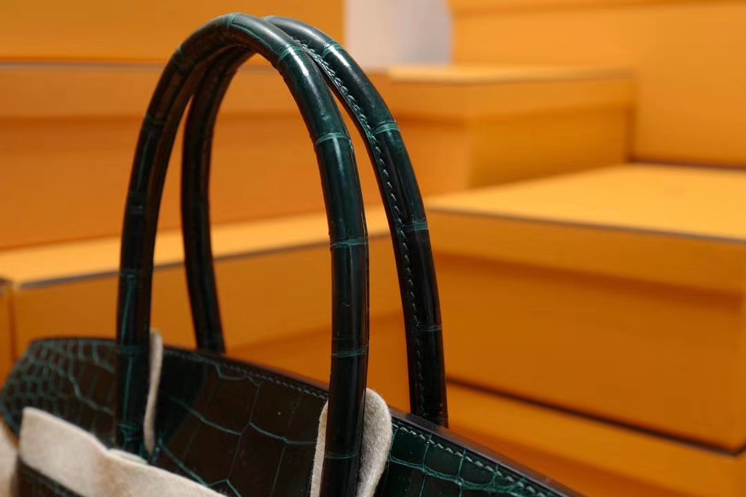 爱马仕 Hermes 顶级珍藏版 HCP 野生倒V湾鳄鱼皮 纯手缝 Birkin30CM 6V 翡翠绿