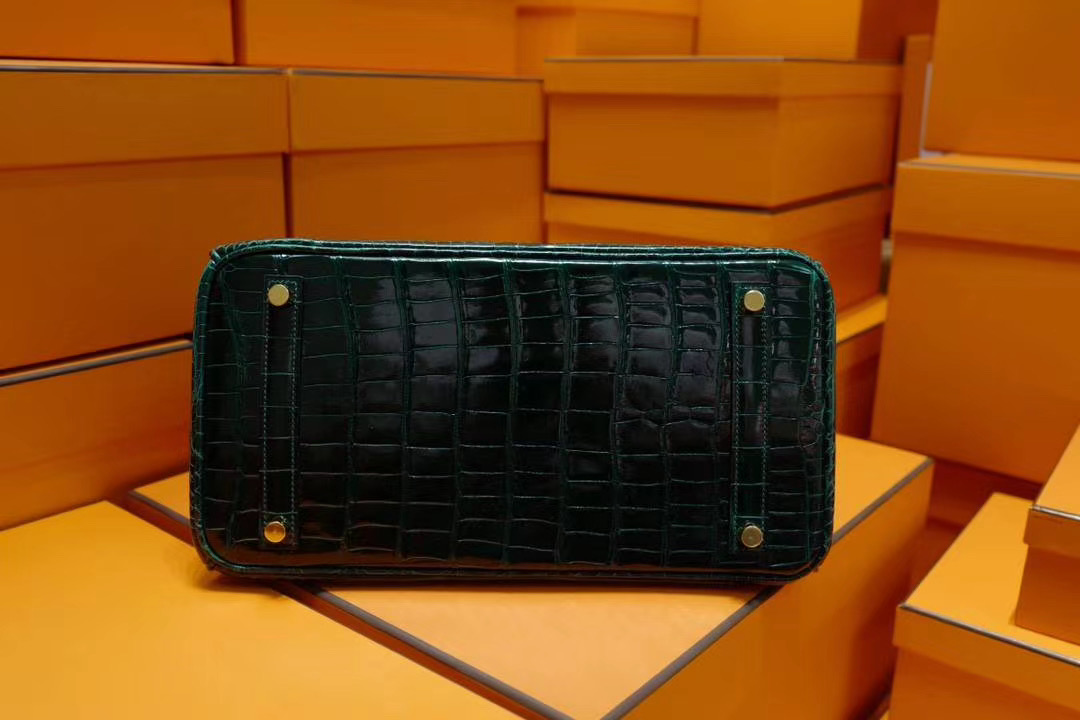 爱马仕 Hermes 顶级珍藏版 HCP 野生倒V湾鳄鱼皮 纯手缝 Birkin30CM 6V 翡翠绿