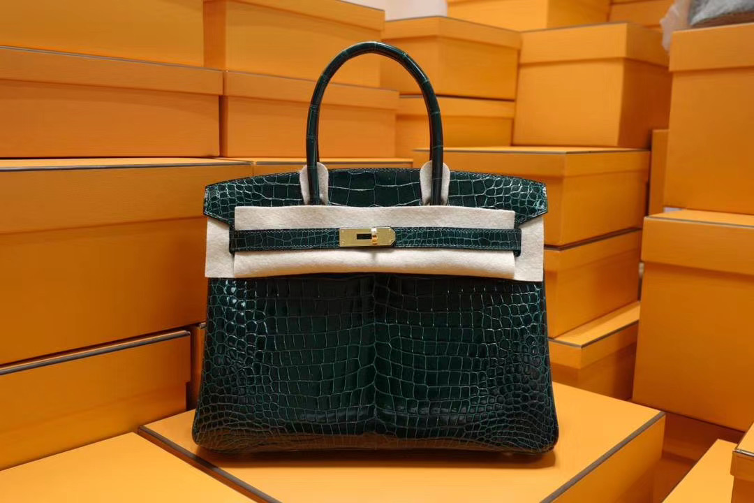 爱马仕 Hermes 顶级珍藏版 HCP 野生倒V湾鳄鱼皮 纯手缝 Birkin30CM 6V 翡翠绿