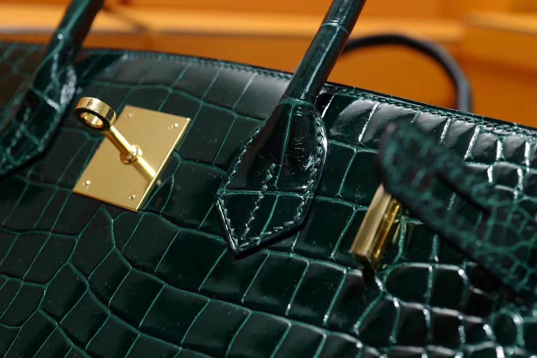 爱马仕 Hermes 顶级珍藏版 HCP 野生倒V湾鳄鱼皮 纯手缝 Birkin30CM 6V 翡翠绿