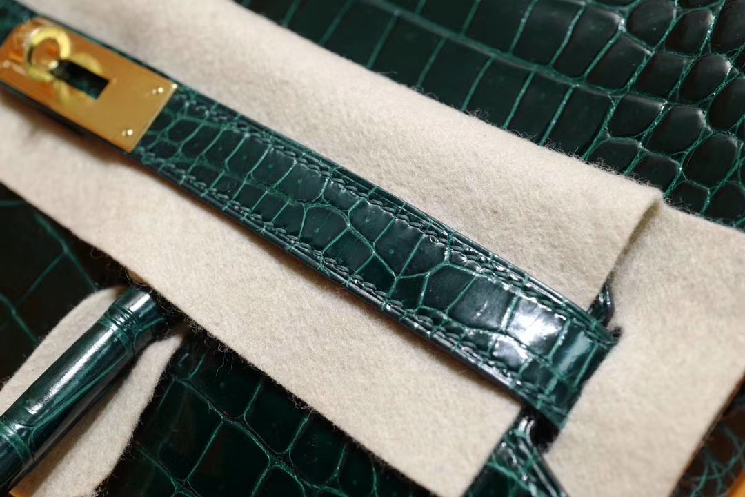 爱马仕 Hermes 顶级珍藏版 HCP 野生倒V湾鳄鱼皮 纯手缝 Birkin30CM 6V 翡翠绿