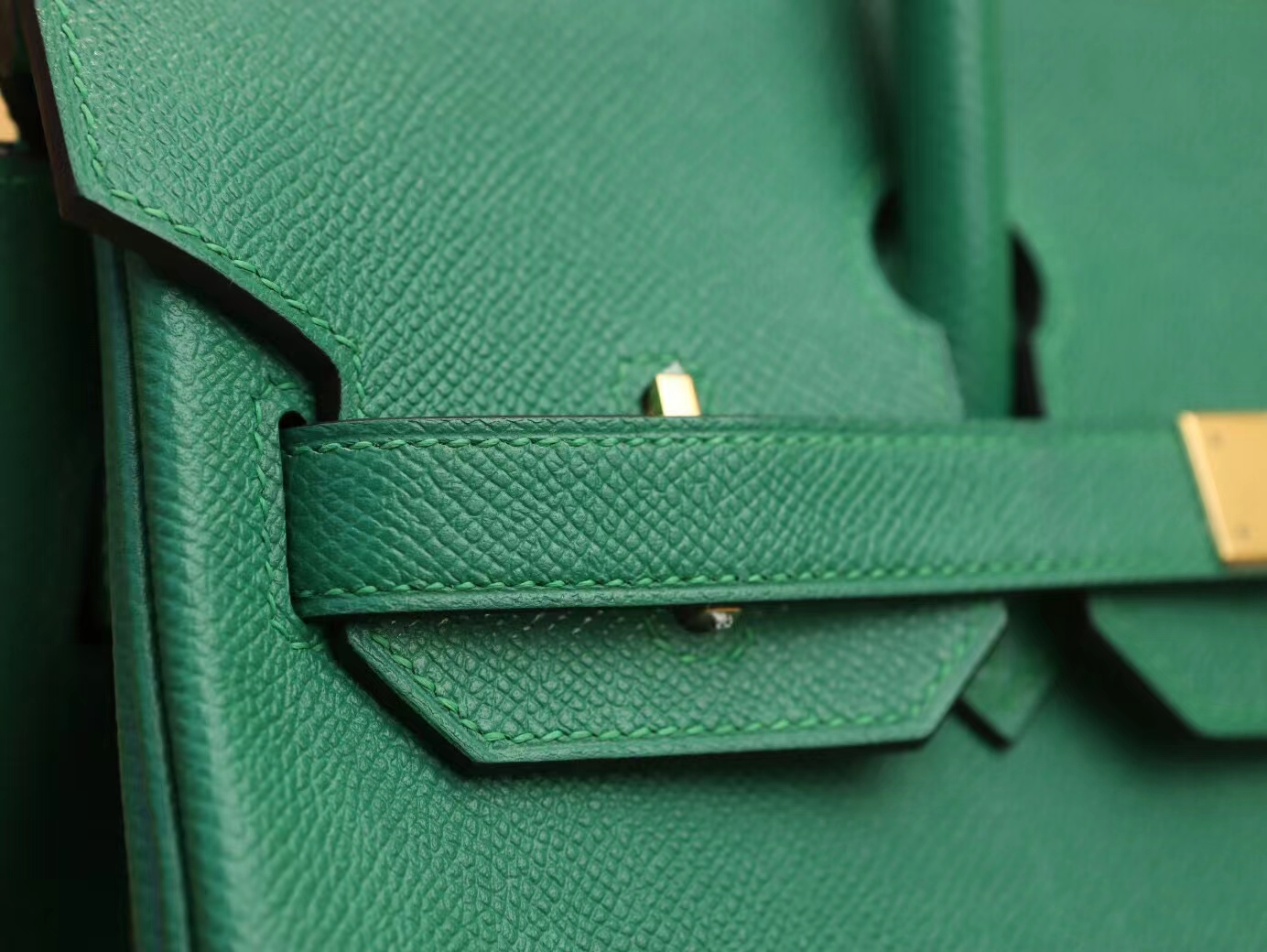 Hermes Birkin30CM 爱马仕u4丝绒绿epsom牛皮手提包铂金包 金扣