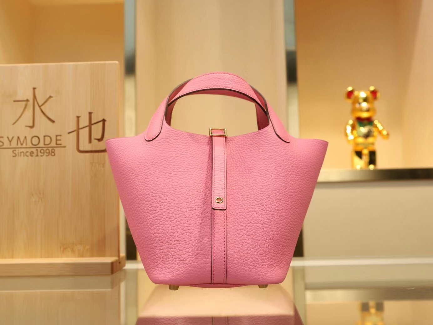 爱马仕Hermes Picotin Lock18/22CM 5P樱花粉TC牛皮菜篮子包水桶包 金银扣