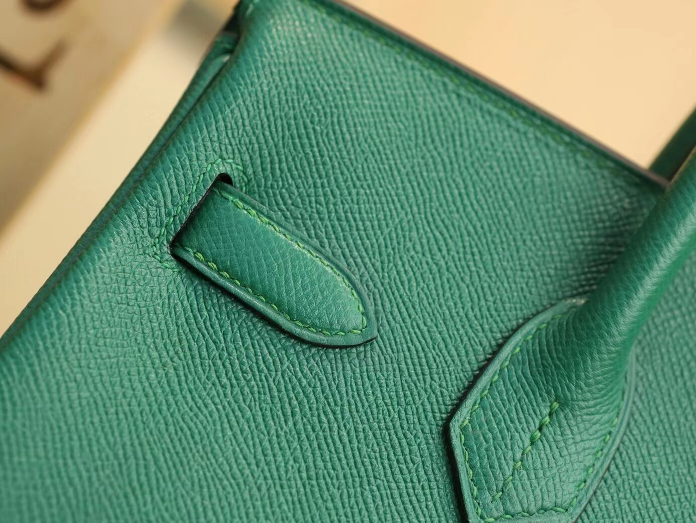 Hermes Birkin30CM 爱马仕u4丝绒绿epsom牛皮手提包铂金包 金扣