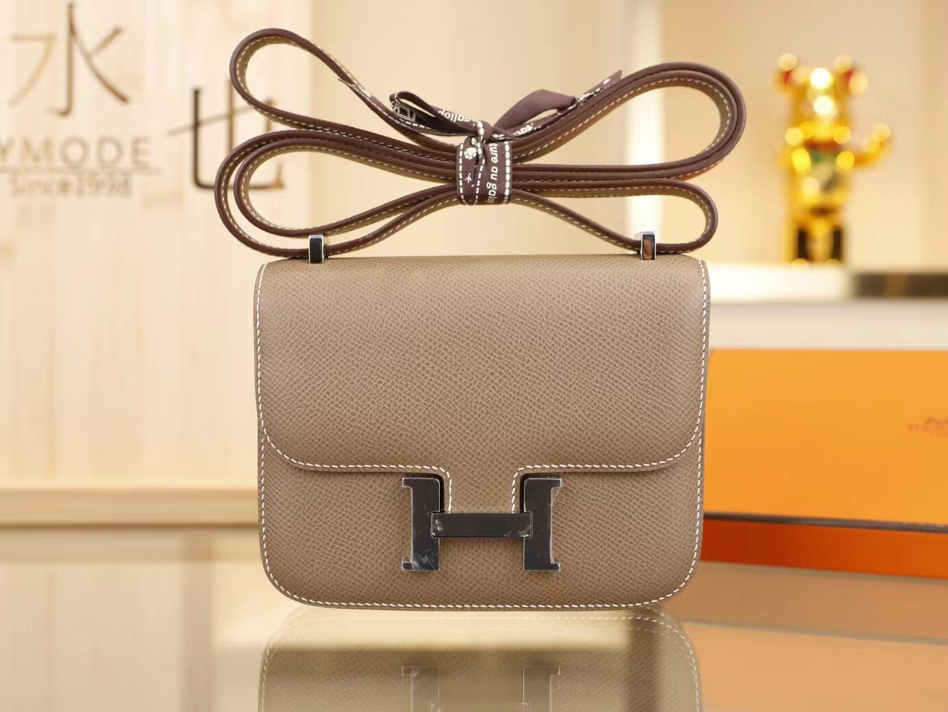 爱马仕迷你康斯坦包 Hermes Constance Micro 14CM 大象灰Epsom皮 银扣