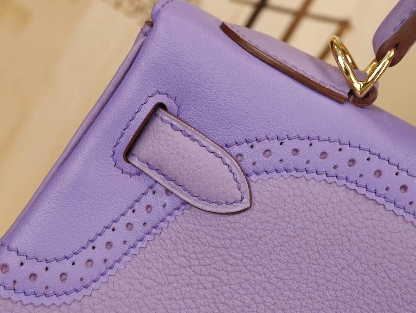 Hermes Kelly28CM 爱马仕限量蕾丝Ghillies系列凯莉包丁香紫lilas