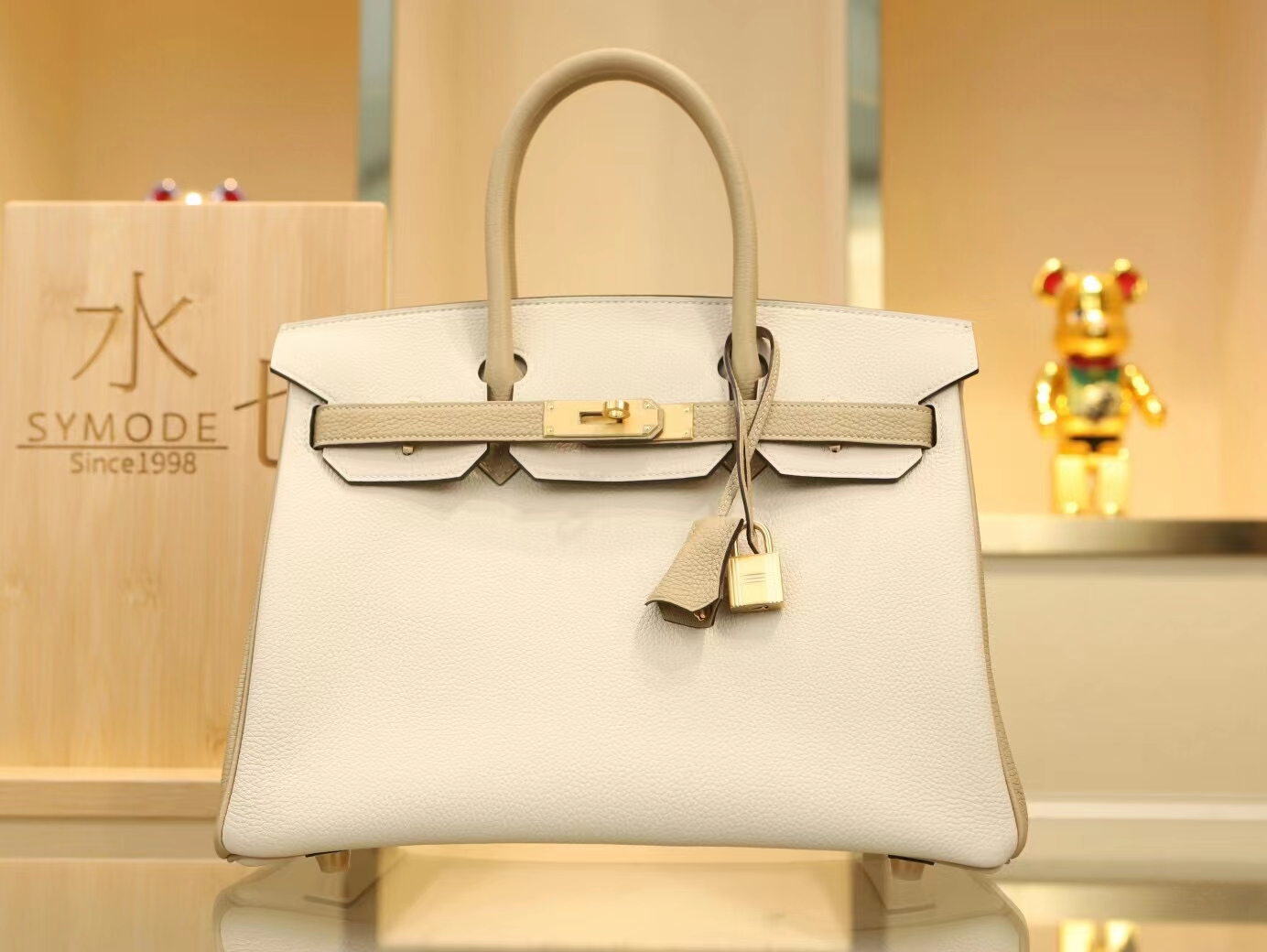 爱马仕拼色铂金包 Hermes Birkin30CM 奶昔白拼s2风衣灰togo牛皮 金扣