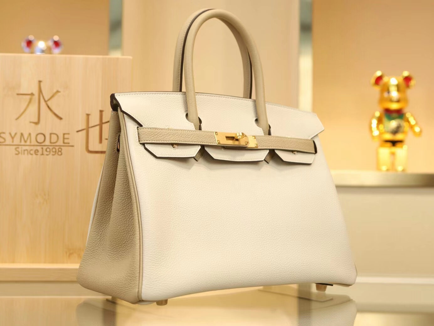 爱马仕拼色铂金包 Hermes Birkin30CM 奶昔白拼s2风衣灰togo牛皮 金扣