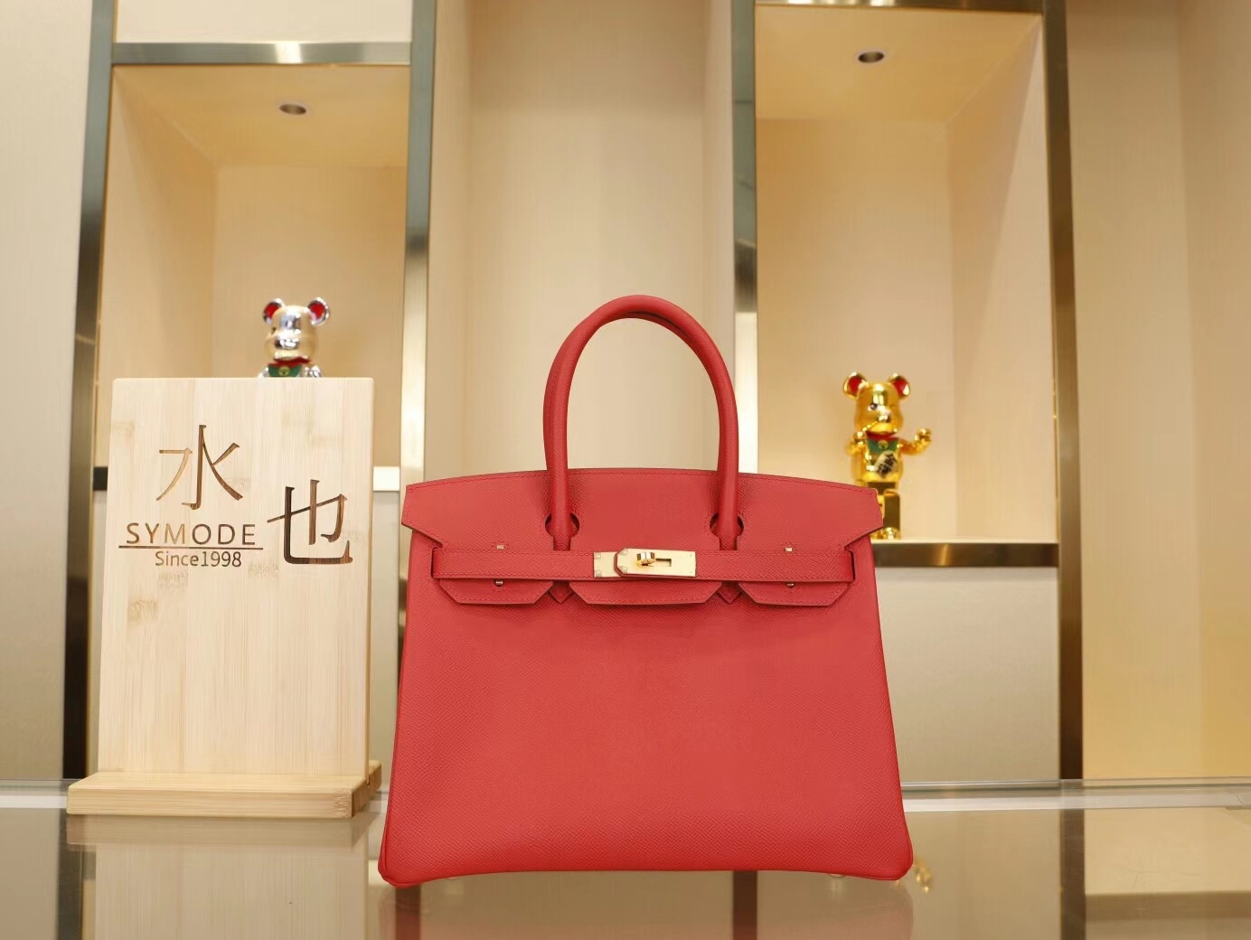 爱马仕包包价格 Hermes Birkin30CM Q5国旗红Epsom手掌纹牛皮铂金包 金扣