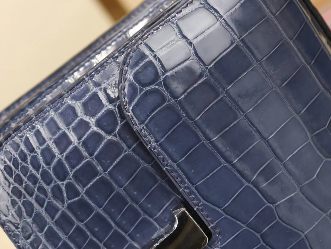 Hermes Constance Mini18 爱马仕N7风暴蓝亮面两点鳄鱼皮迷你康斯坦包