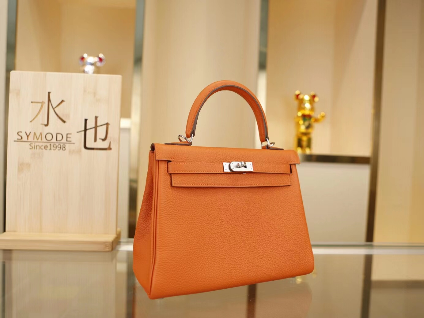 Hermes Kelly25CM 爱马仕CC93经典橙色Togo牛皮凯莉包手提包 金银扣