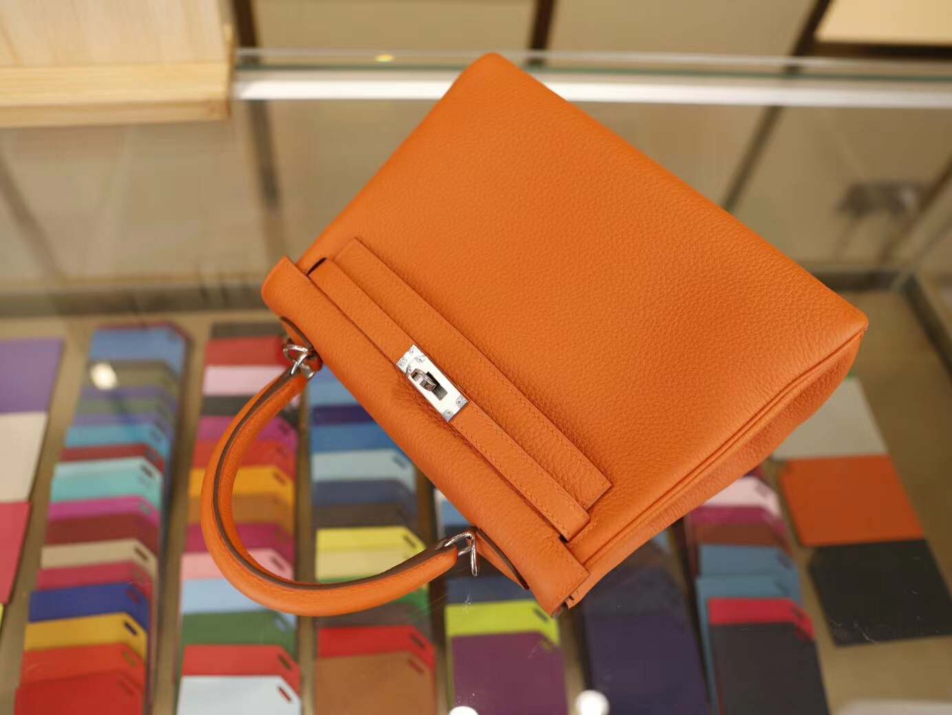 Hermes Kelly25CM 爱马仕CC93经典橙色Togo牛皮凯莉包手提包 金银扣