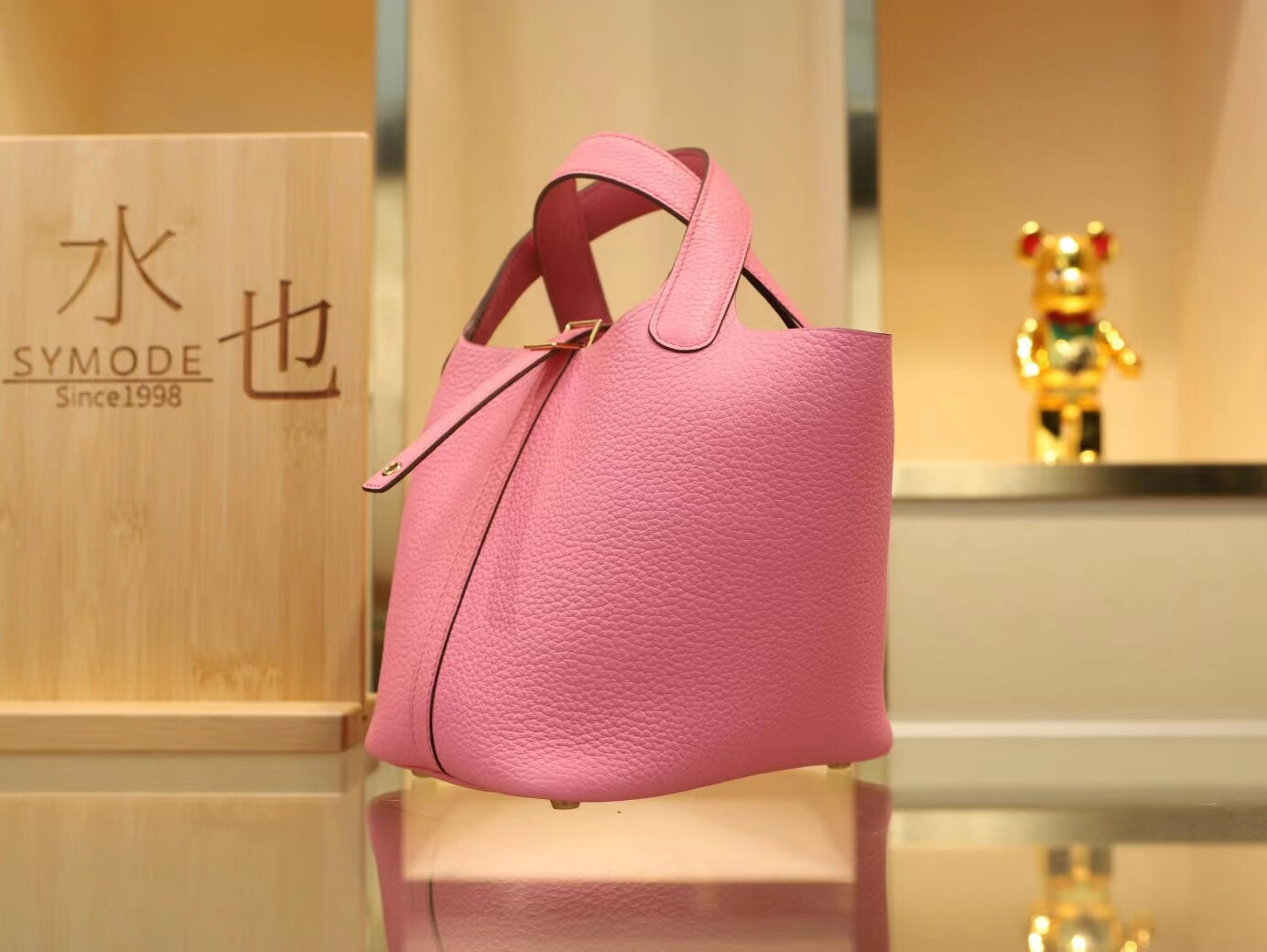 爱马仕Hermes Picotin Lock18/22CM 5P樱花粉TC牛皮菜篮子包水桶包 金银扣