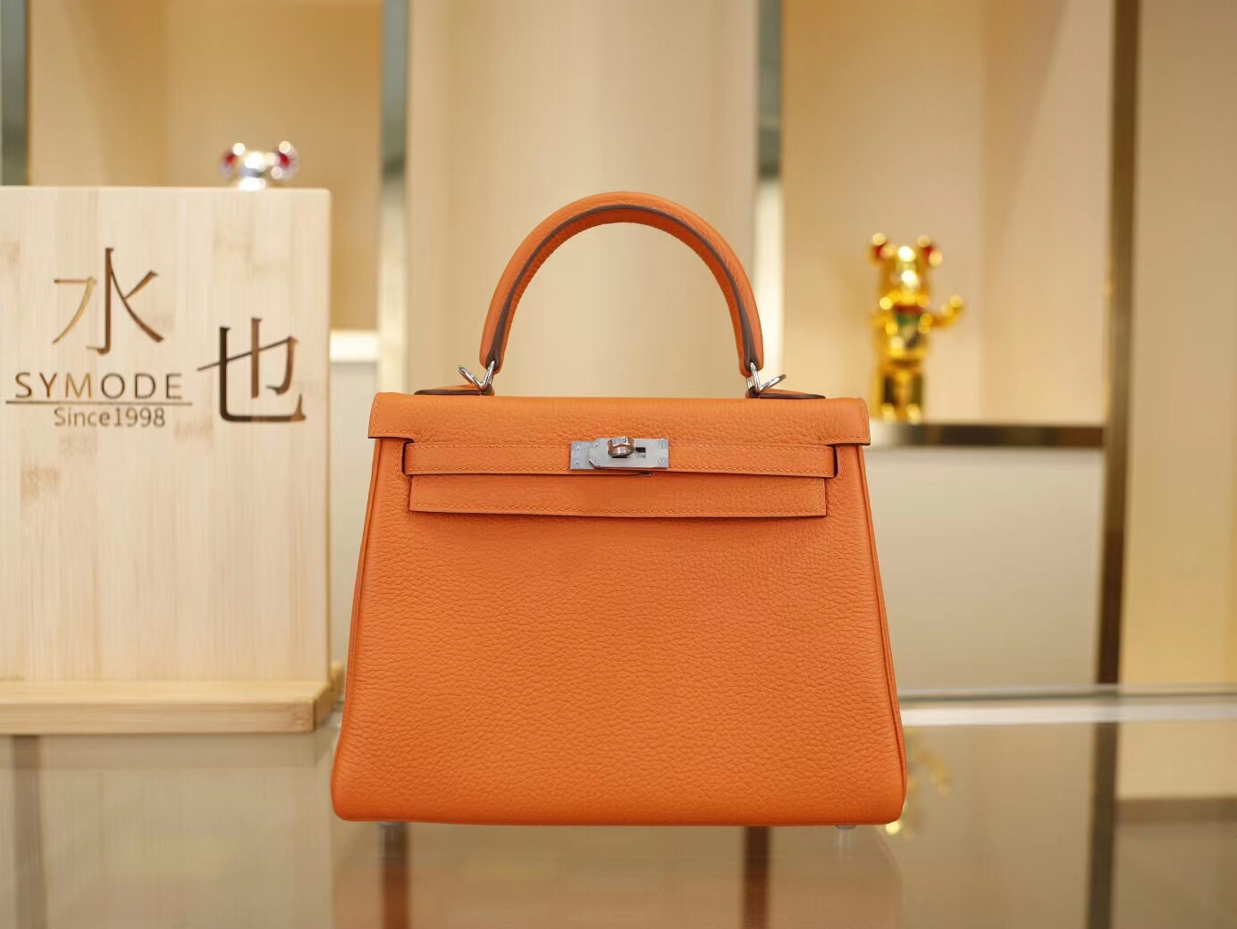 Hermes Kelly25CM 爱马仕CC93经典橙色Togo牛皮凯莉包手提包 金银扣