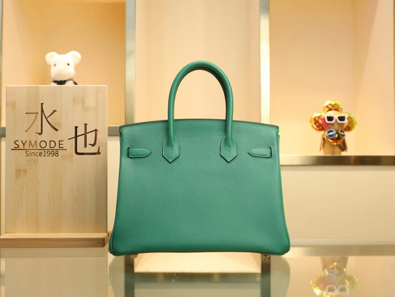 Hermes Birkin30CM 爱马仕u4丝绒绿epsom牛皮手提包铂金包 金扣