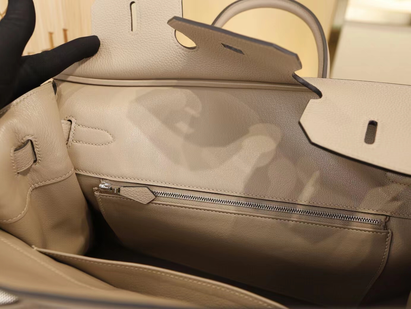 Hermes爱马仕新款帆布拼Togo皮斑鸠灰铂金包Birkin35CM 银扣