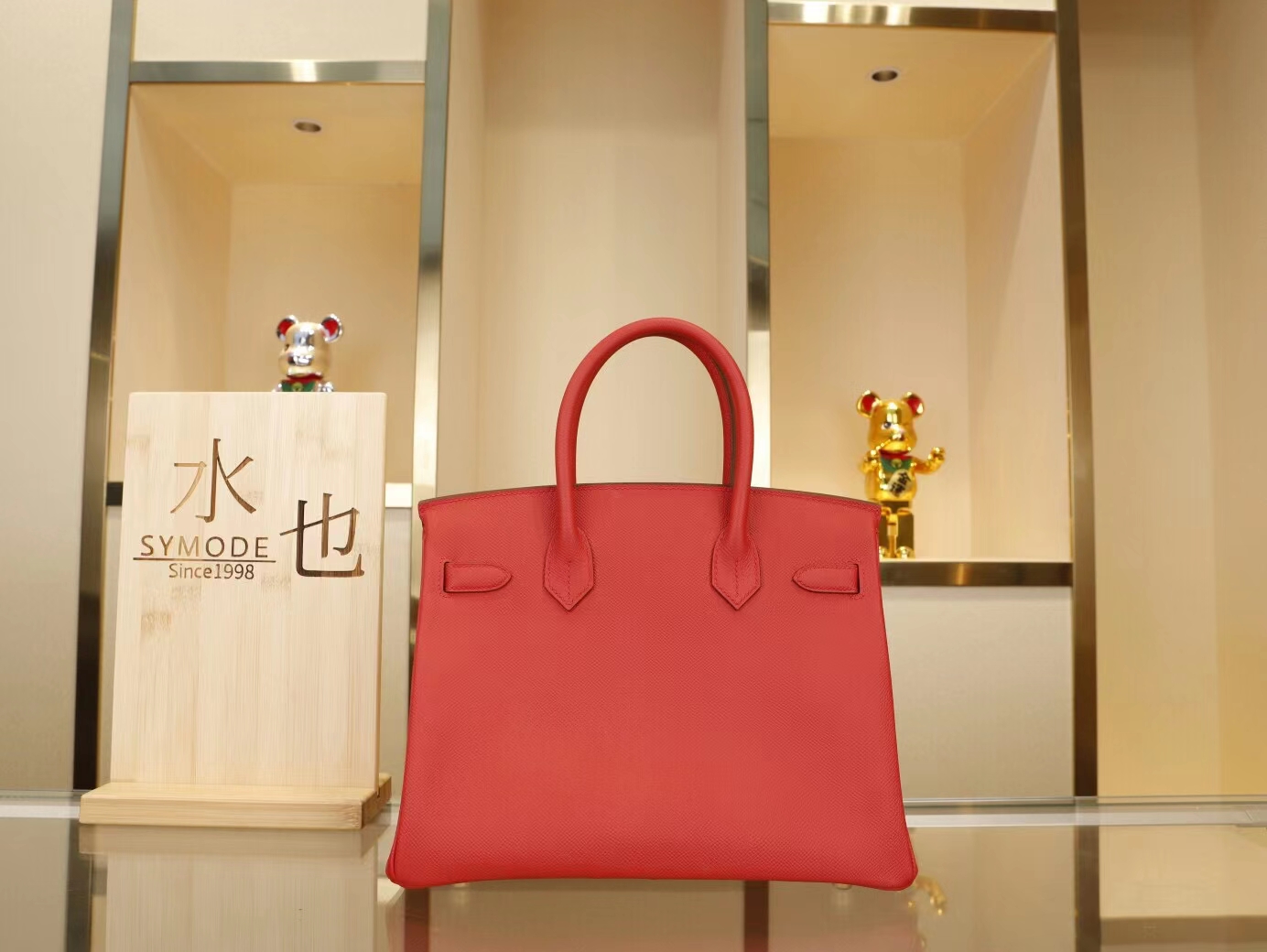 爱马仕包包价格 Hermes Birkin30CM Q5国旗红Epsom手掌纹牛皮铂金包 金扣