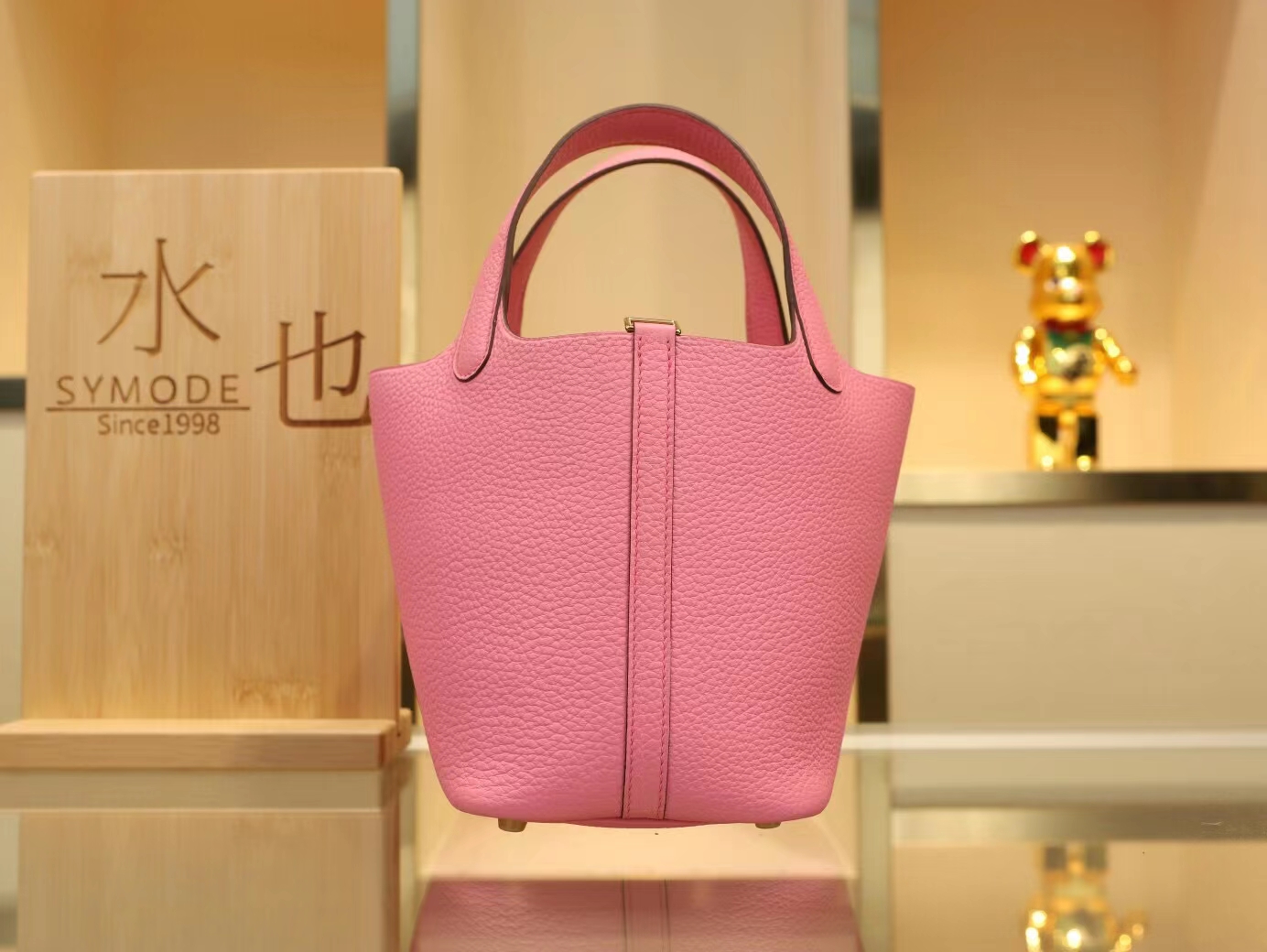 爱马仕Hermes Picotin Lock18/22CM 5P樱花粉TC牛皮菜篮子包水桶包 金银扣