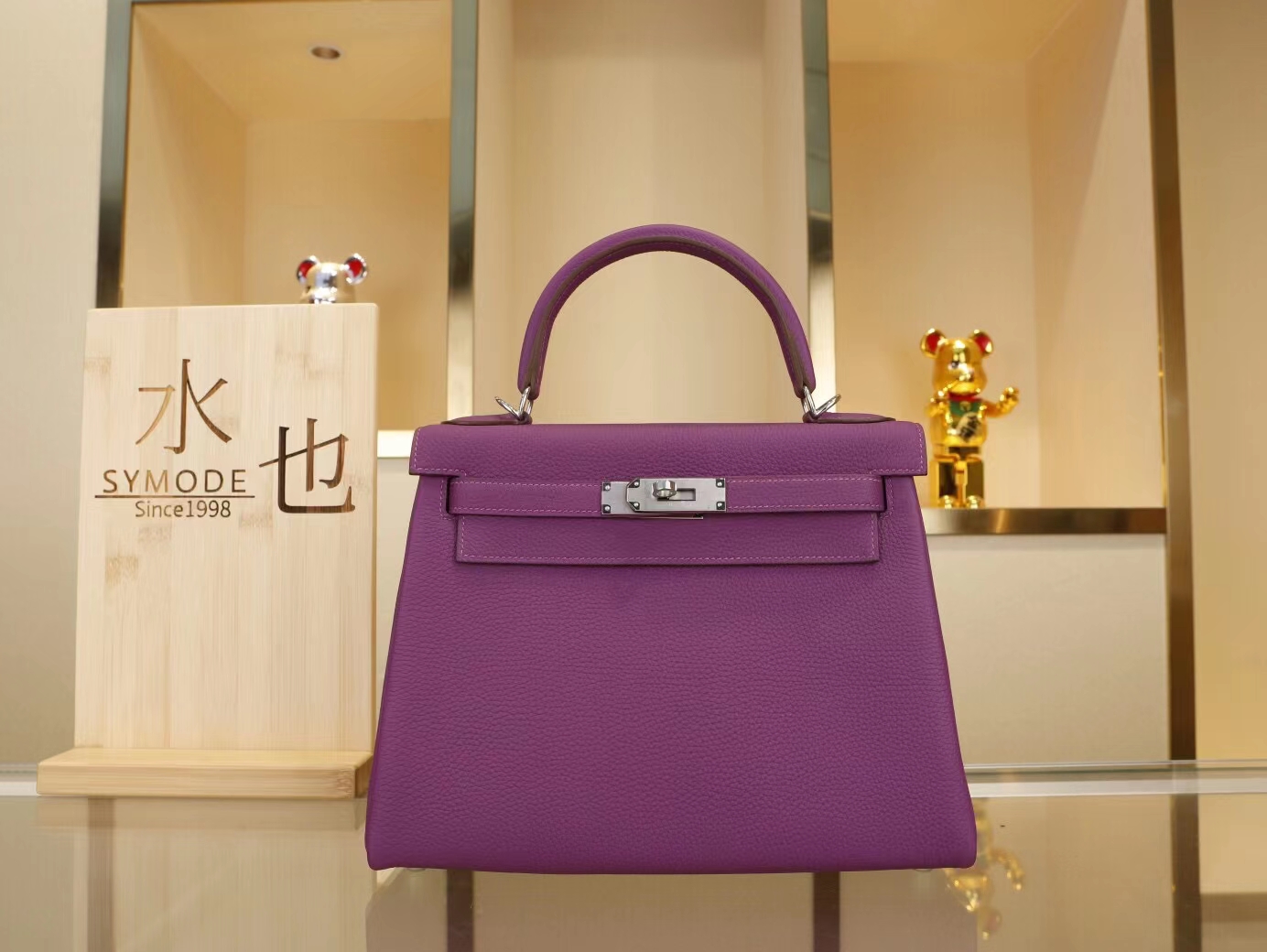 爱马仕凯莉包货源 Hermes Kelly28CM P9 Anemone海葵紫Togo皮 银扣