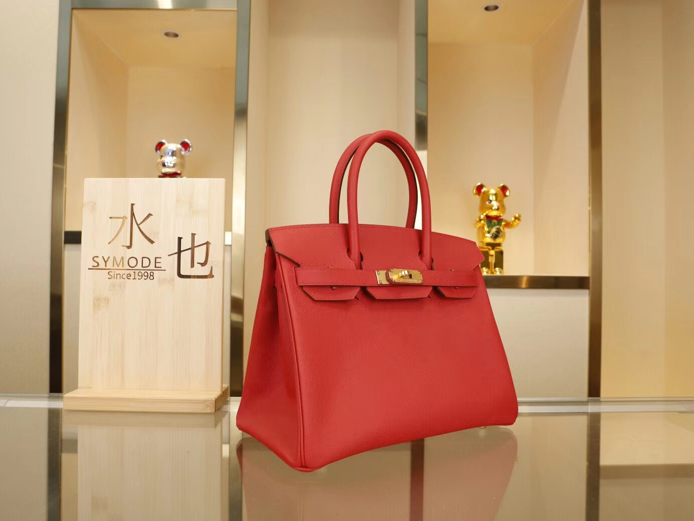 爱马仕包包价格 Hermes Birkin30CM Q5国旗红Epsom手掌纹牛皮铂金包 金扣