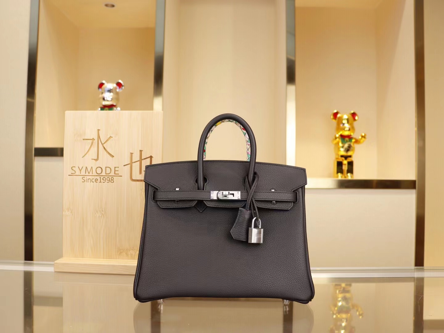 爱马仕铂金包价格 Hermes Birkin25CM黑色togo荔枝纹牛皮  银扣