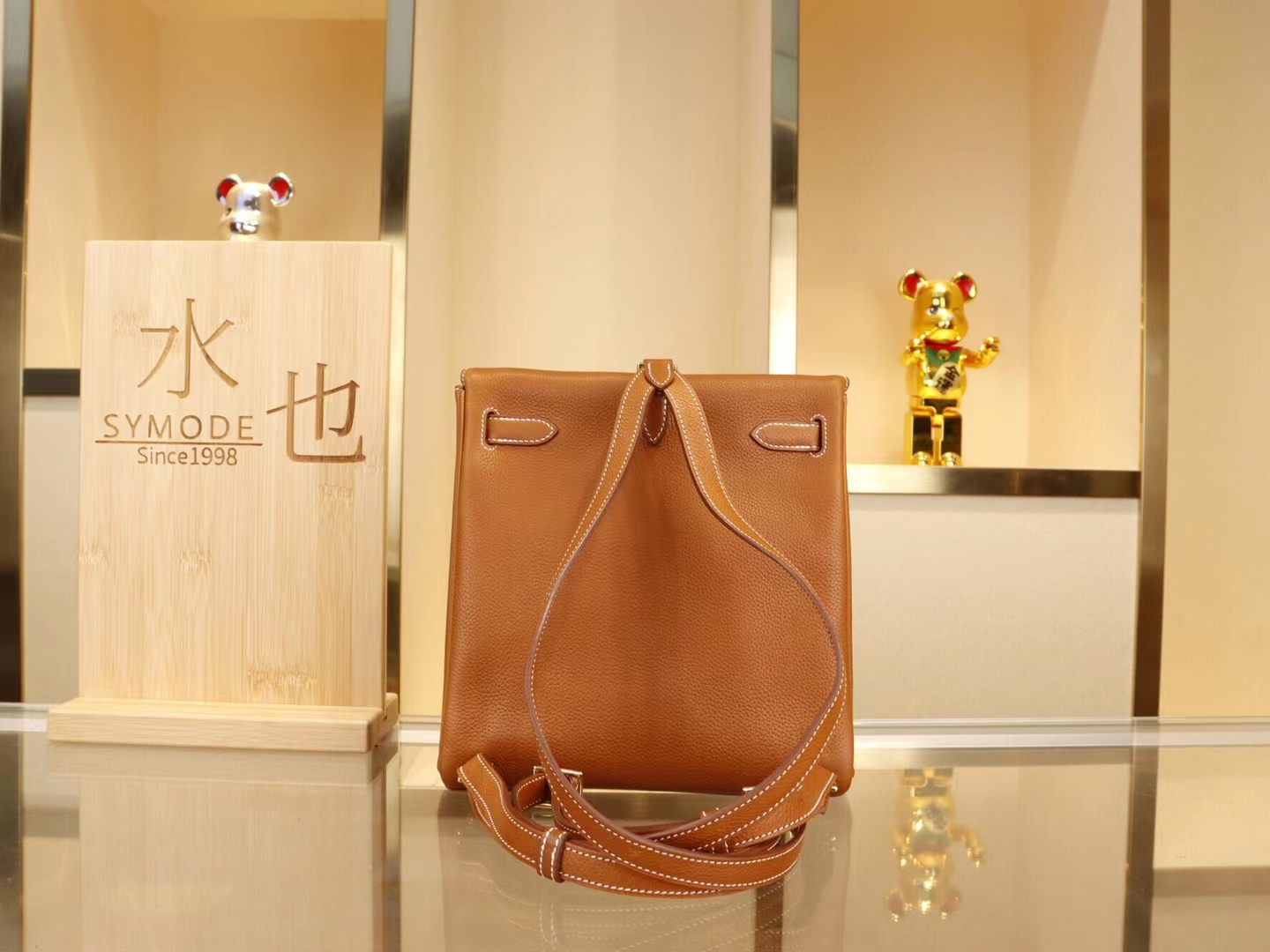 Hermes Kelly Ado 22CM 爱马仕棕色福宝马鞍皮双肩包后背包 金扣