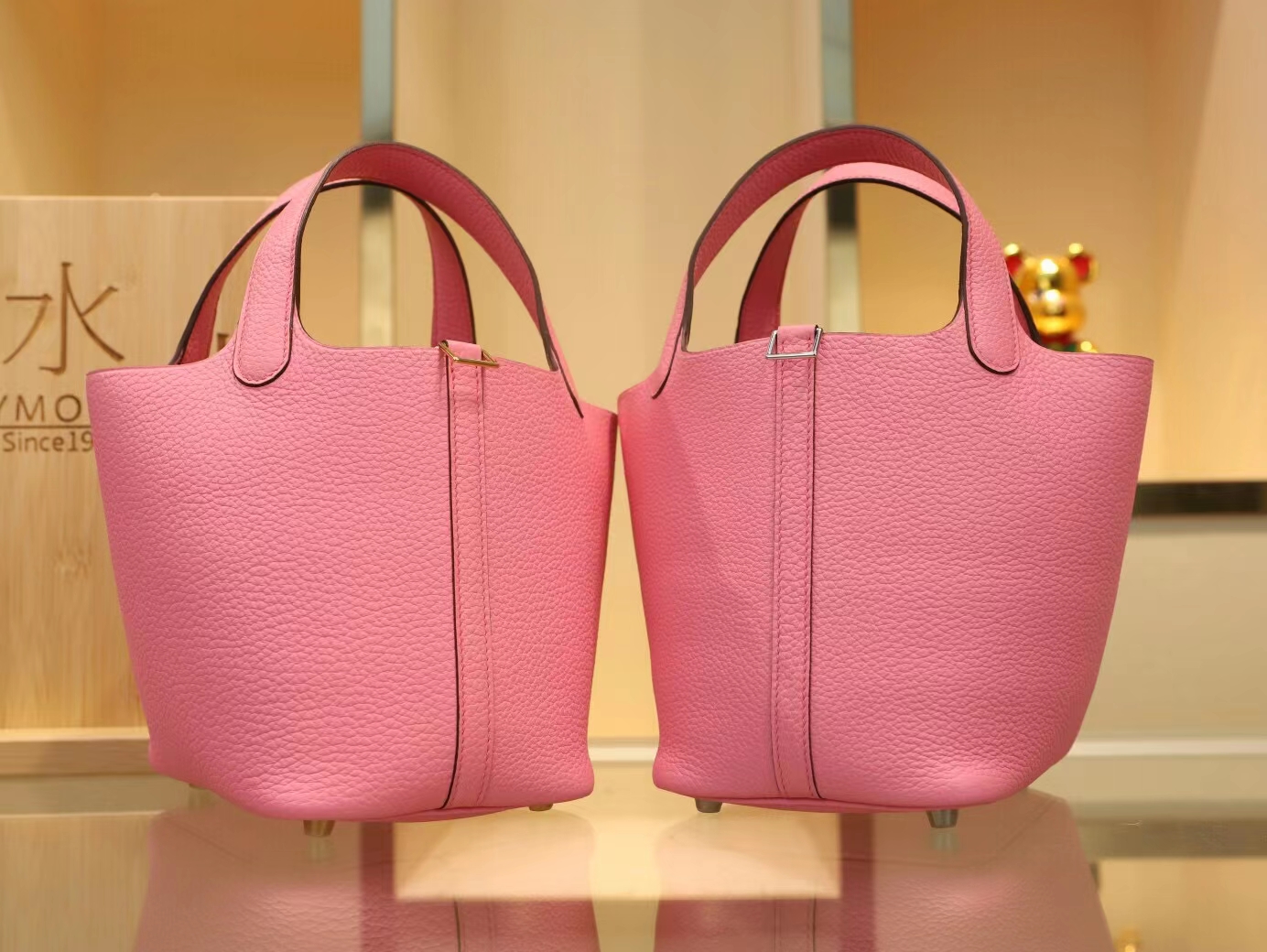 爱马仕Hermes Picotin Lock18/22CM 5P樱花粉TC牛皮菜篮子包水桶包 金银扣