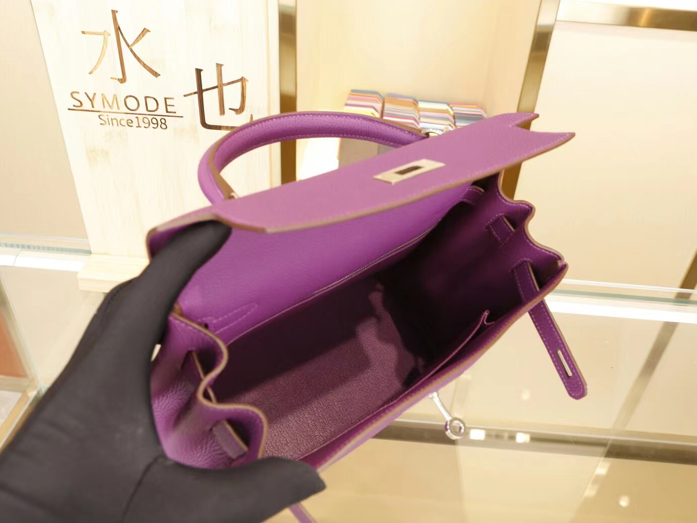 爱马仕凯莉包货源 Hermes Kelly28CM P9 Anemone海葵紫Togo皮 银扣