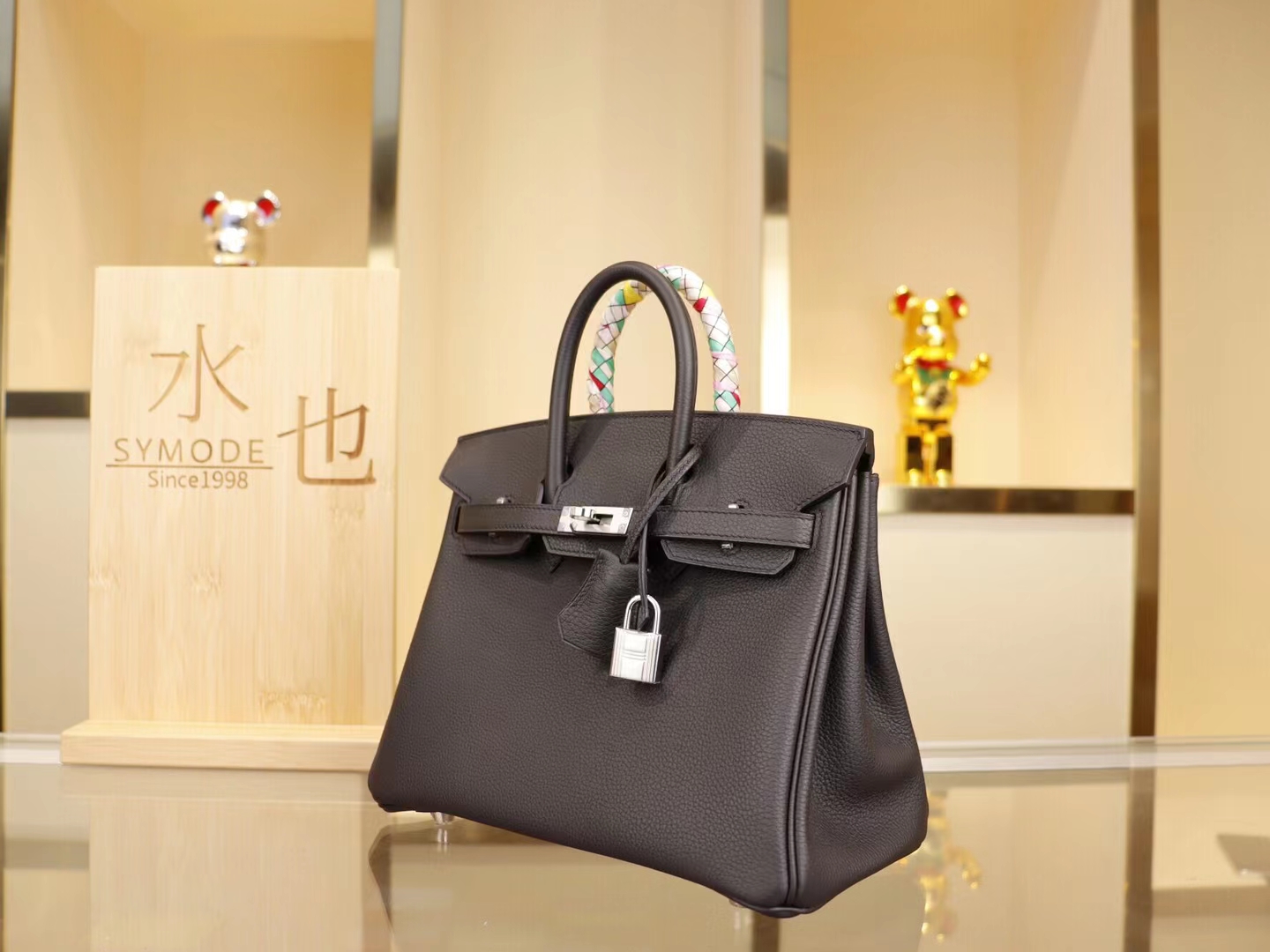 爱马仕铂金包价格 Hermes Birkin25CM黑色togo荔枝纹牛皮  银扣