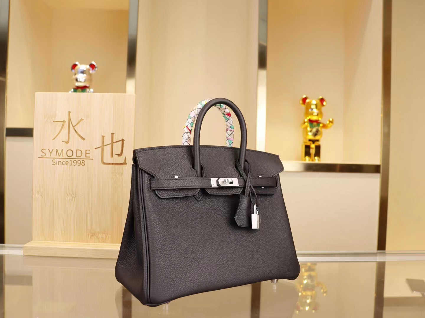 爱马仕铂金包价格 Hermes Birkin25CM黑色togo荔枝纹牛皮  银扣