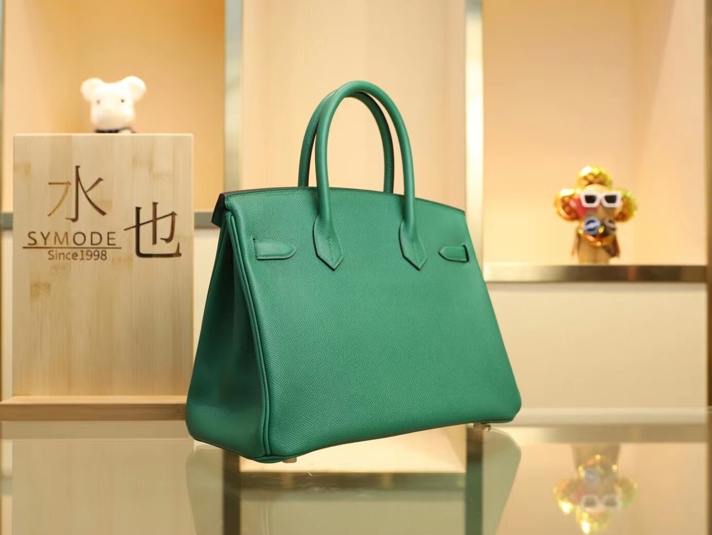 Hermes Birkin30CM 爱马仕u4丝绒绿epsom牛皮手提包铂金包 金扣