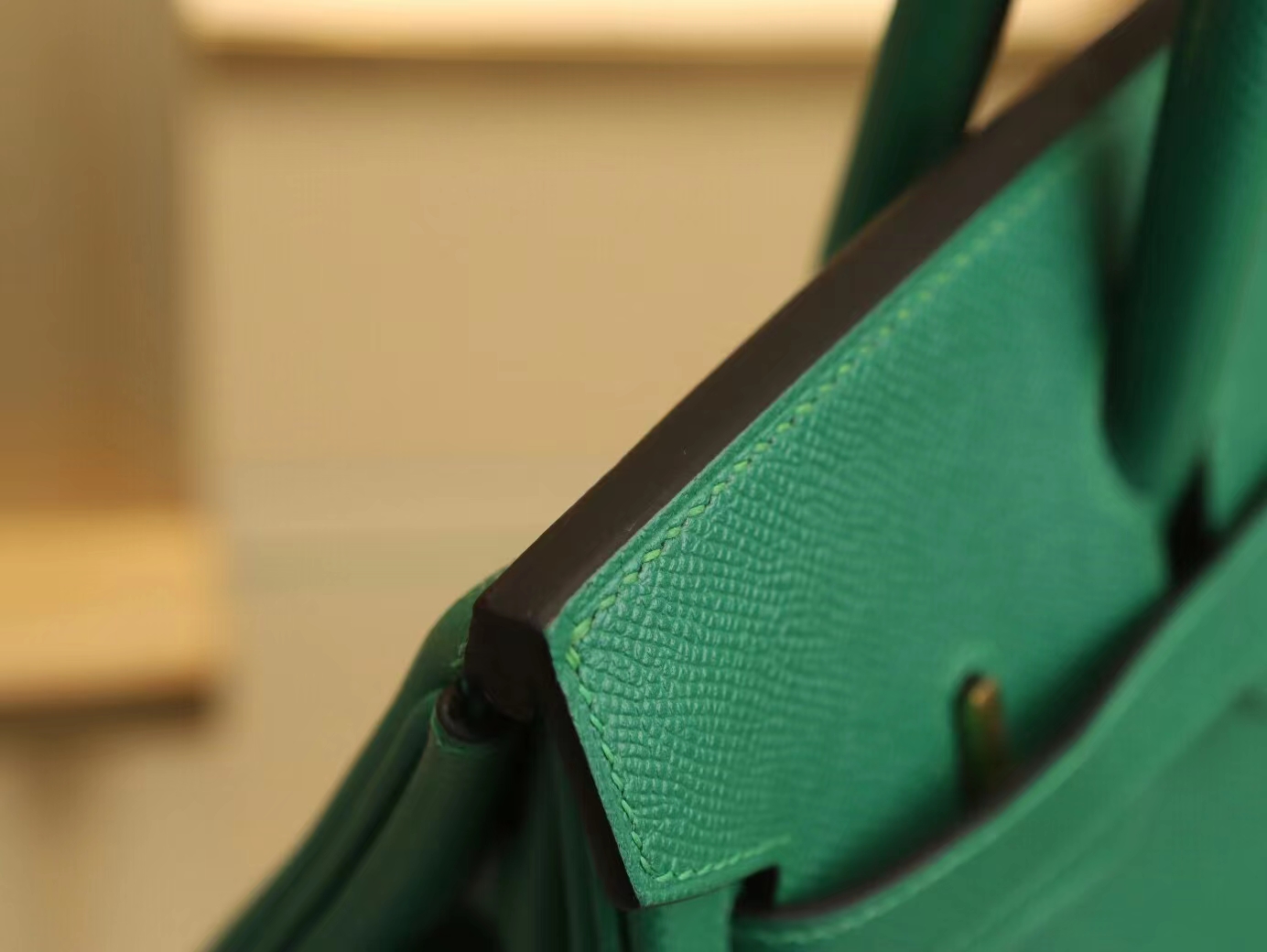Hermes Birkin30CM 爱马仕u4丝绒绿epsom牛皮手提包铂金包 金扣