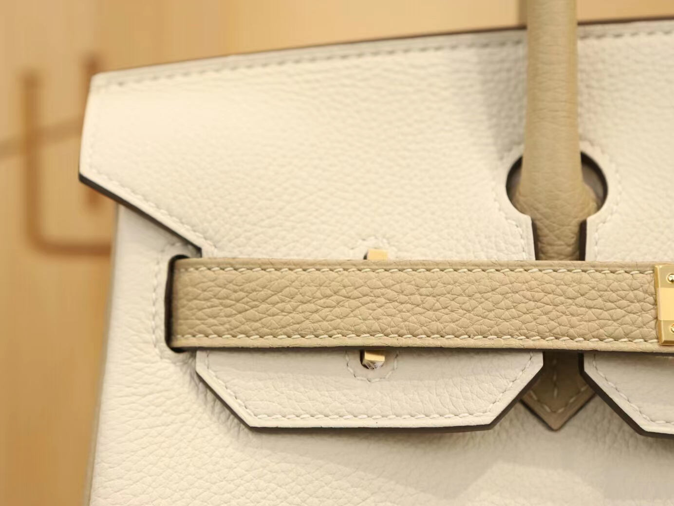 爱马仕拼色铂金包 Hermes Birkin30CM 奶昔白拼s2风衣灰togo牛皮 金扣