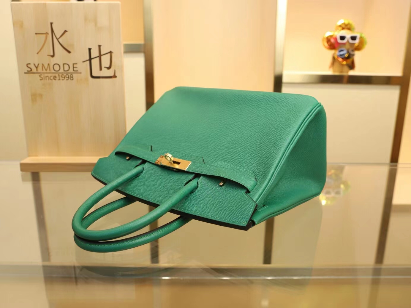Hermes Birkin30CM 爱马仕u4丝绒绿epsom牛皮手提包铂金包 金扣