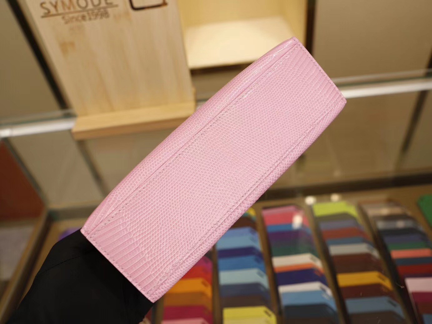 爱马仕一代迷你凯莉包蜥蜴皮 Hermes mini kelly pochette1代 22cm 5P樱花粉 银扣