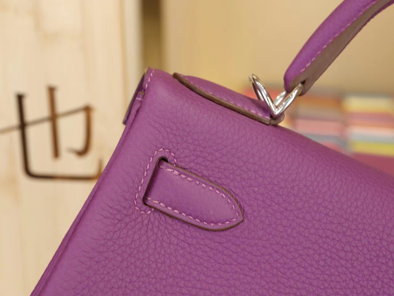 爱马仕凯莉包货源 Hermes Kelly28CM P9 Anemone海葵紫Togo皮 银扣