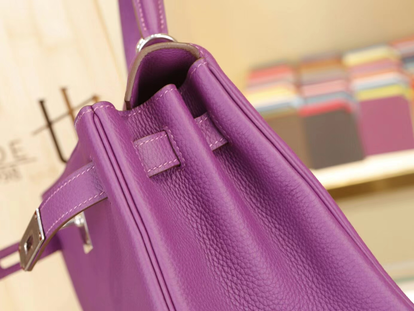 爱马仕凯莉包货源 Hermes Kelly28CM P9 Anemone海葵紫Togo皮 银扣
