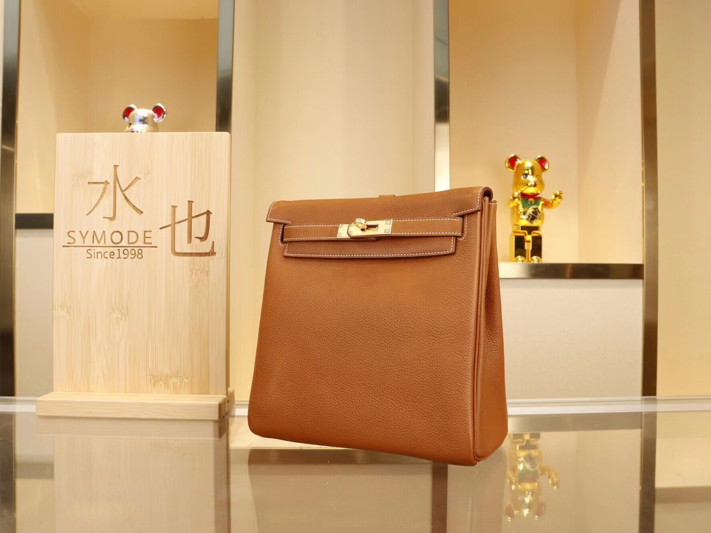 Hermes Kelly Ado 22CM 爱马仕棕色福宝马鞍皮双肩包后背包 金扣