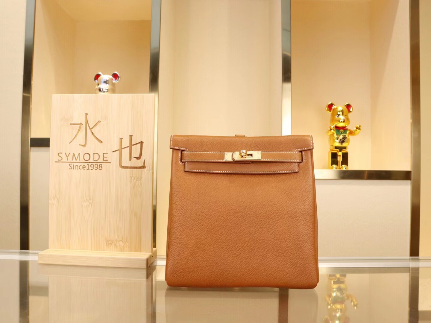 Hermes Kelly Ado 22CM 爱马仕棕色福宝马鞍皮双肩包后背包 金扣