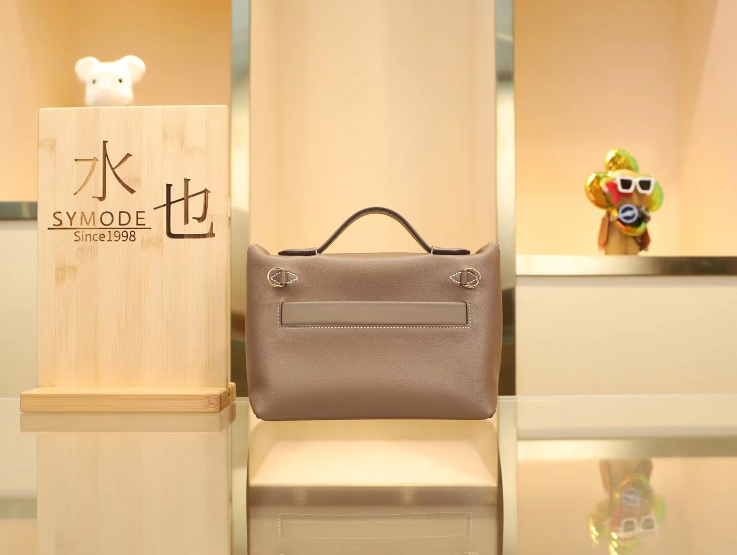 Hermes爱马仕 mini 2424 大象灰 evercolor拼swift皮手提包 金扣银扣